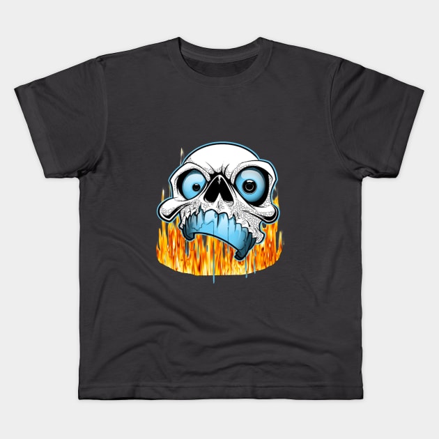 Fire skull Kids T-Shirt by MIXOshop